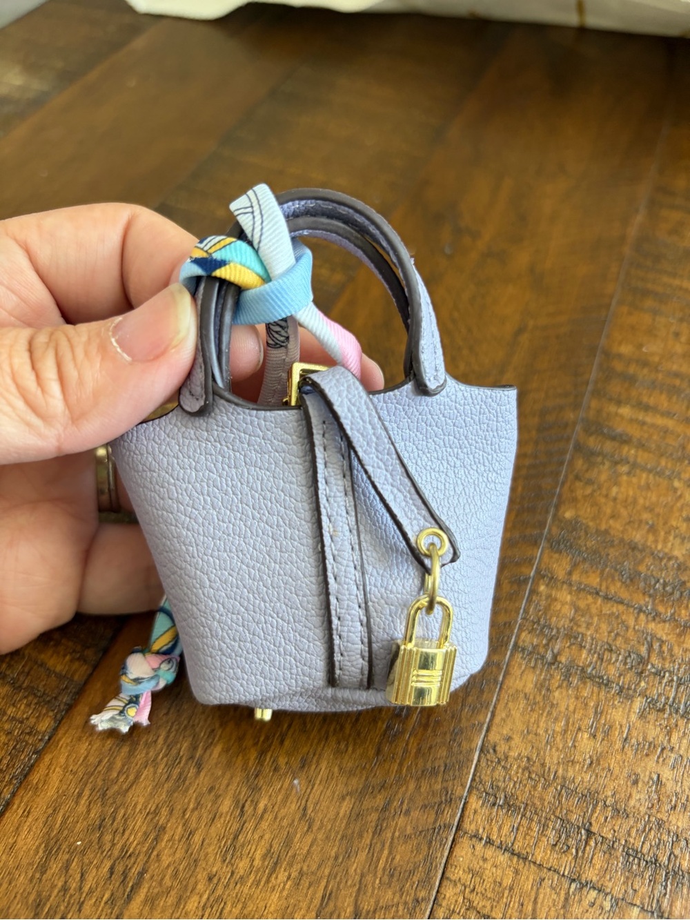 Mini Lavender Leather Tote Bag with Gold Lock